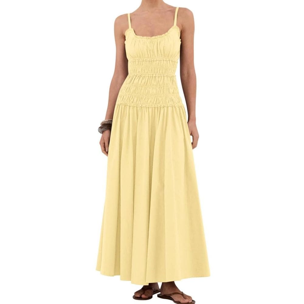 Vestido maxi feminino Eahusar, sem mangas, decote redondo, com babados