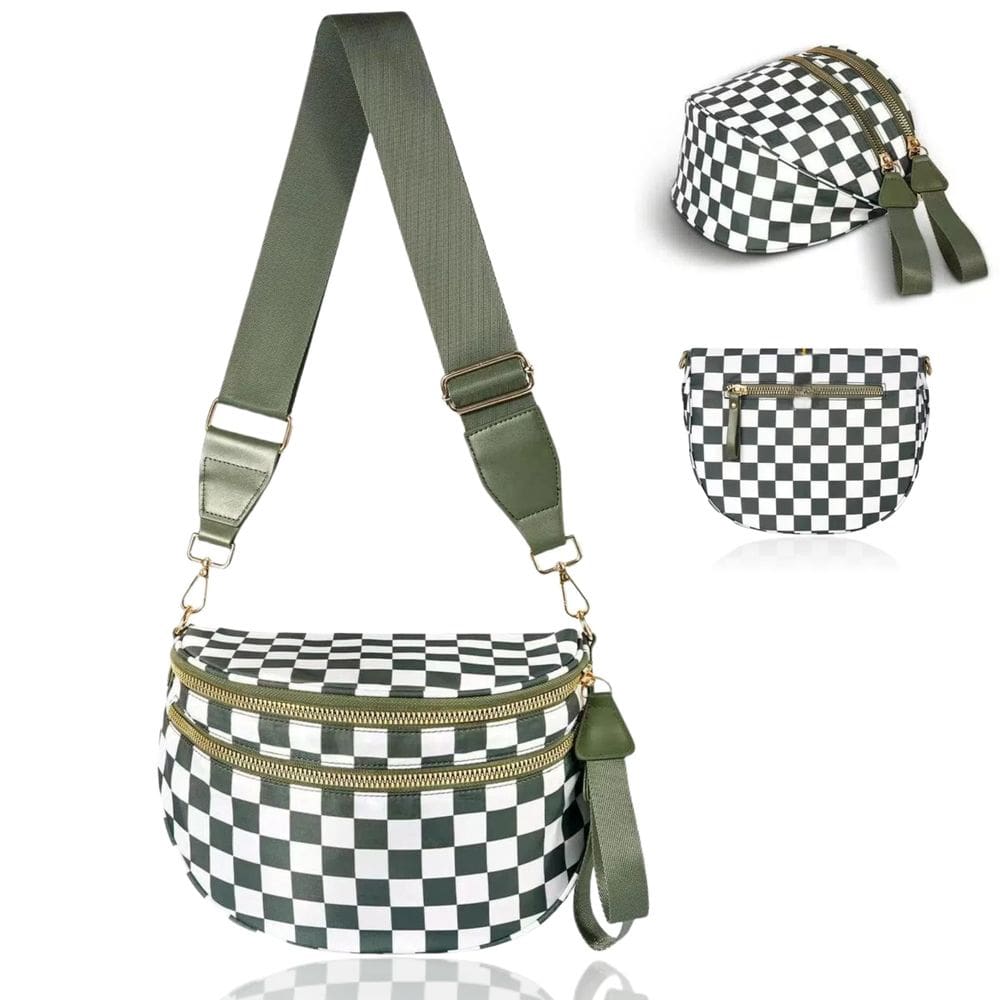 Bolsa tiracolo de nylon quadriculado Pallocoo para mulheres, verde-branca