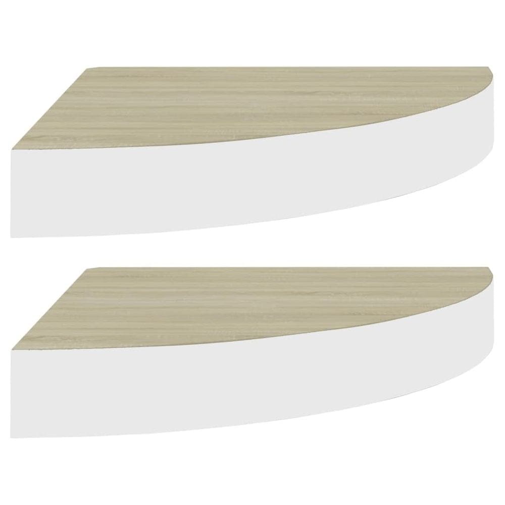 Prateleiras de parede de canto VidaXL Oak & White Honeycomb MDF/metal 2 unidades