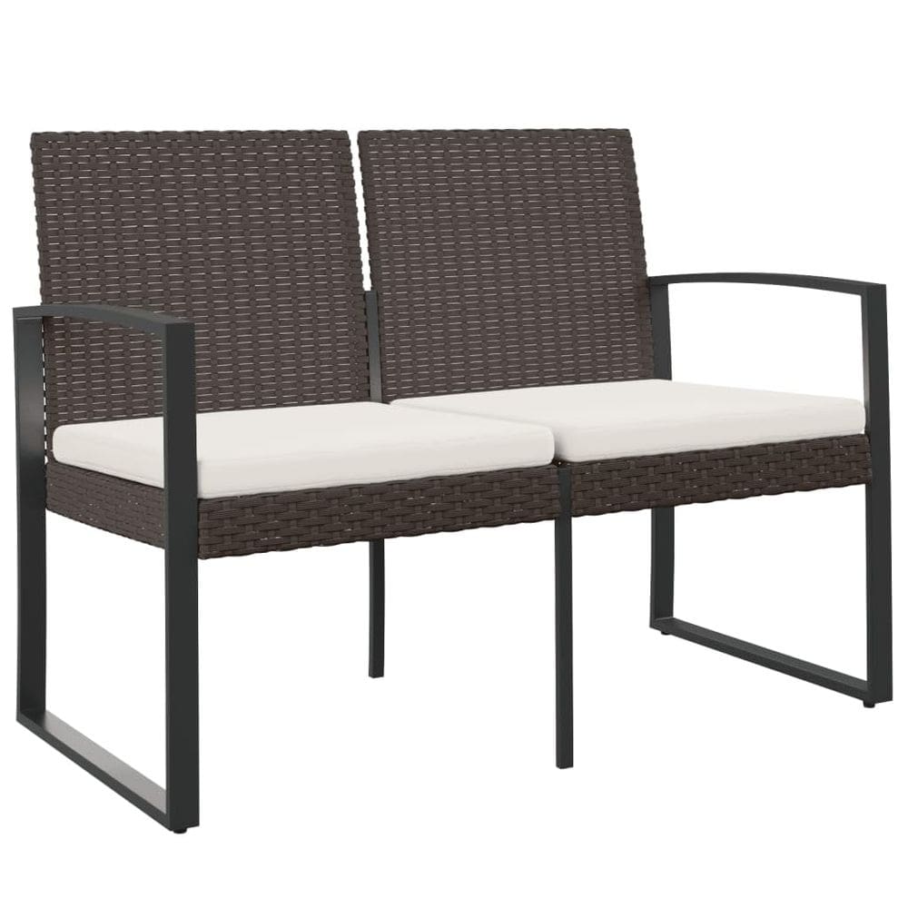 Banco de pátio externo vidaXL, 2 lugares, marrom, PP, rattan com almofadas