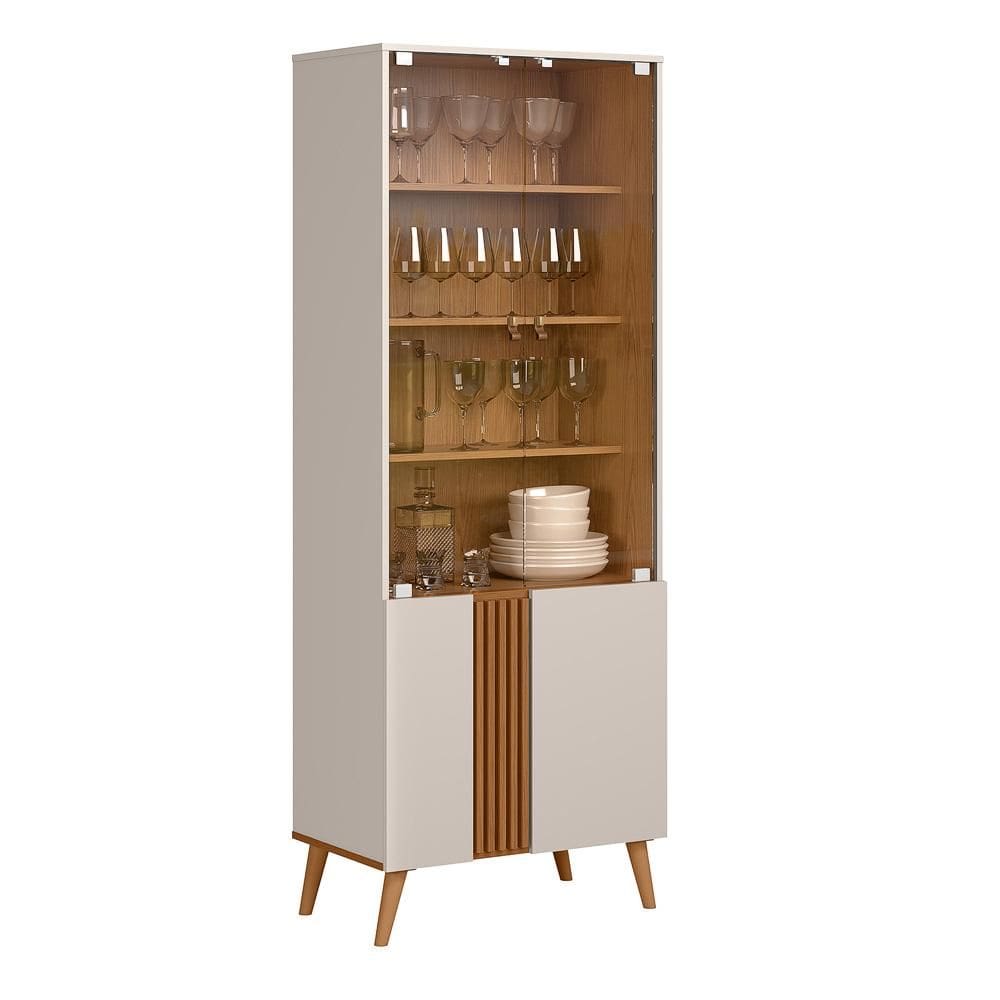 Cristaleira Capri - 2 Portas de Vidro 3  Prateleiras Off White Fosco/Freijó - Colibri Móveis