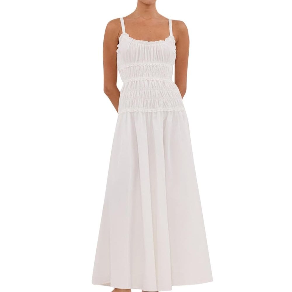 Vestido maxi feminino Eahusar, sem mangas, decote redondo, com babados