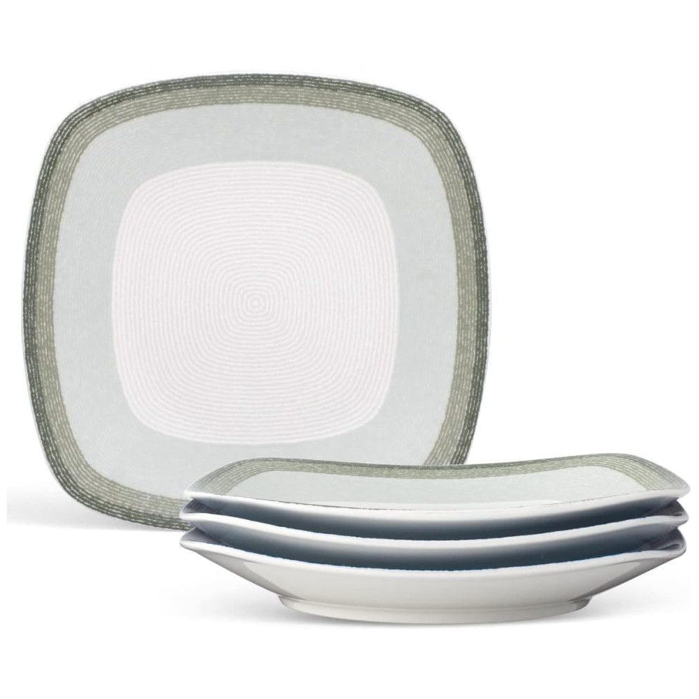 Conjunto de Pratos para Salada e Sobremesa com 4 Peças, Formato Quadrado e Material de Porcelana, Noritake G037-588D, Branco e Verde