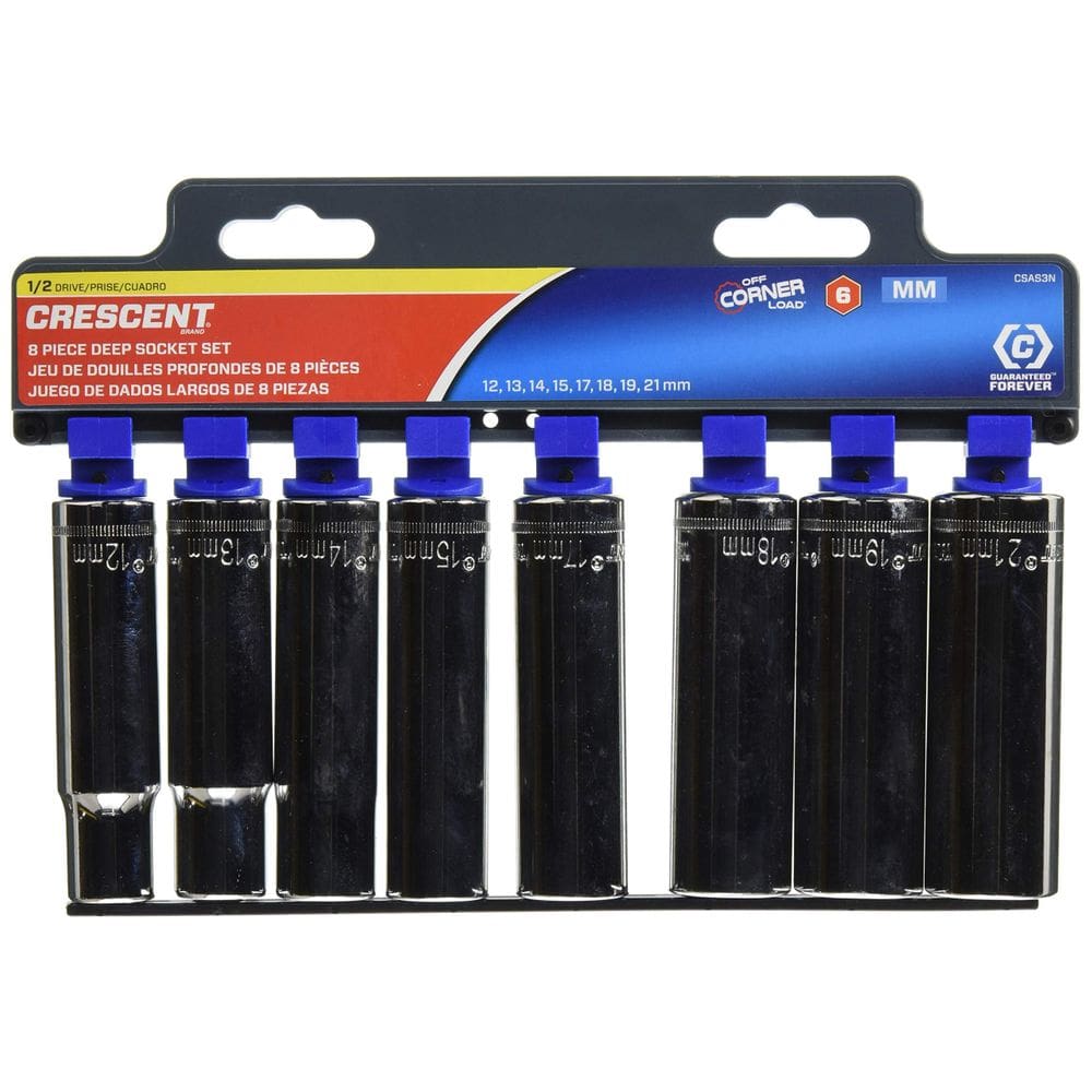 Conjunto de soquetes Crescent 8 Pc 1/2” Drive 6 Point Deep Metric