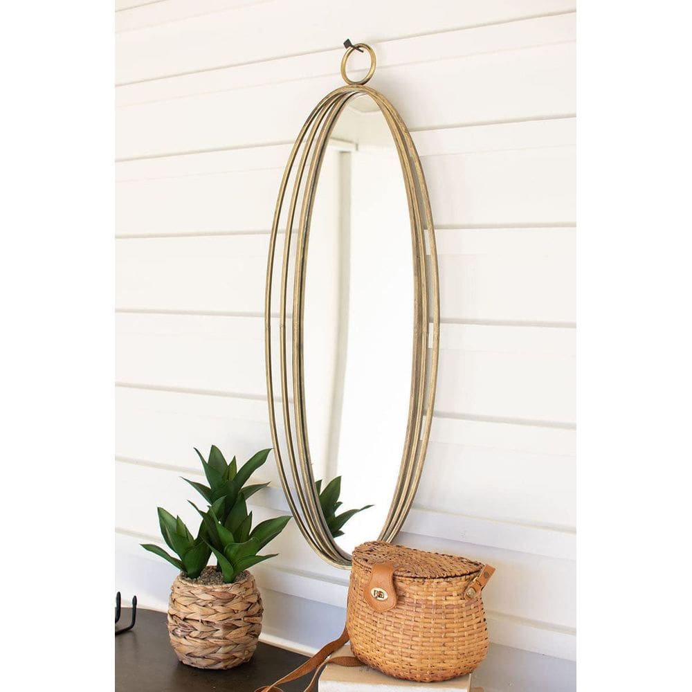 Espelho KALALOU CLL2617, oval alto, 87,5 cm, latão antigo