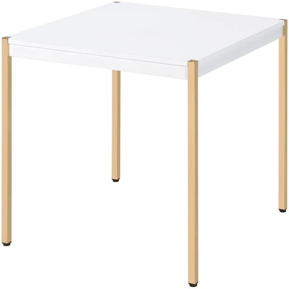 Mesa Acme Otrac Cuadrada con Tapa de Madera en Blanco y Dorado
