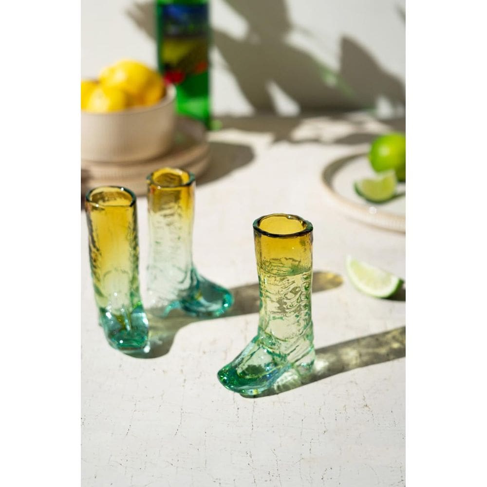 Bota de vidro reciclado KALALOU Shot Glass, 4,5 polegadas de altura, acessórios de cozinha, âmbar e azul, CRL6098