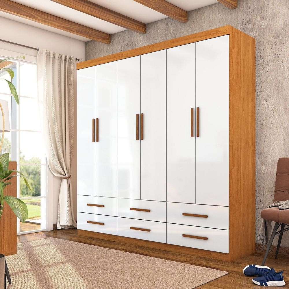 Guarda-roupa 6 Portas 6 Gavetas Denver Cinamomo/Branco