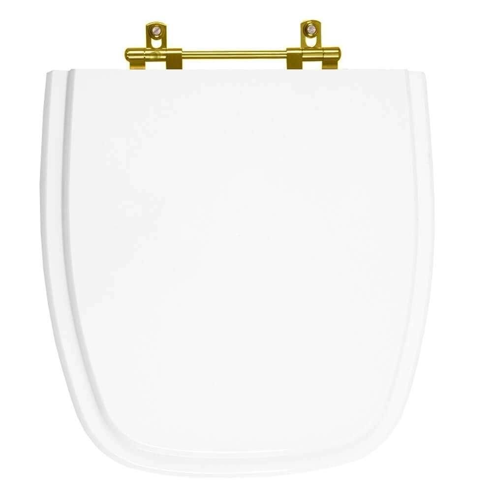 Tampa de Vaso Poliéster Like Branco para bacia Celite com Ferragem Dourada