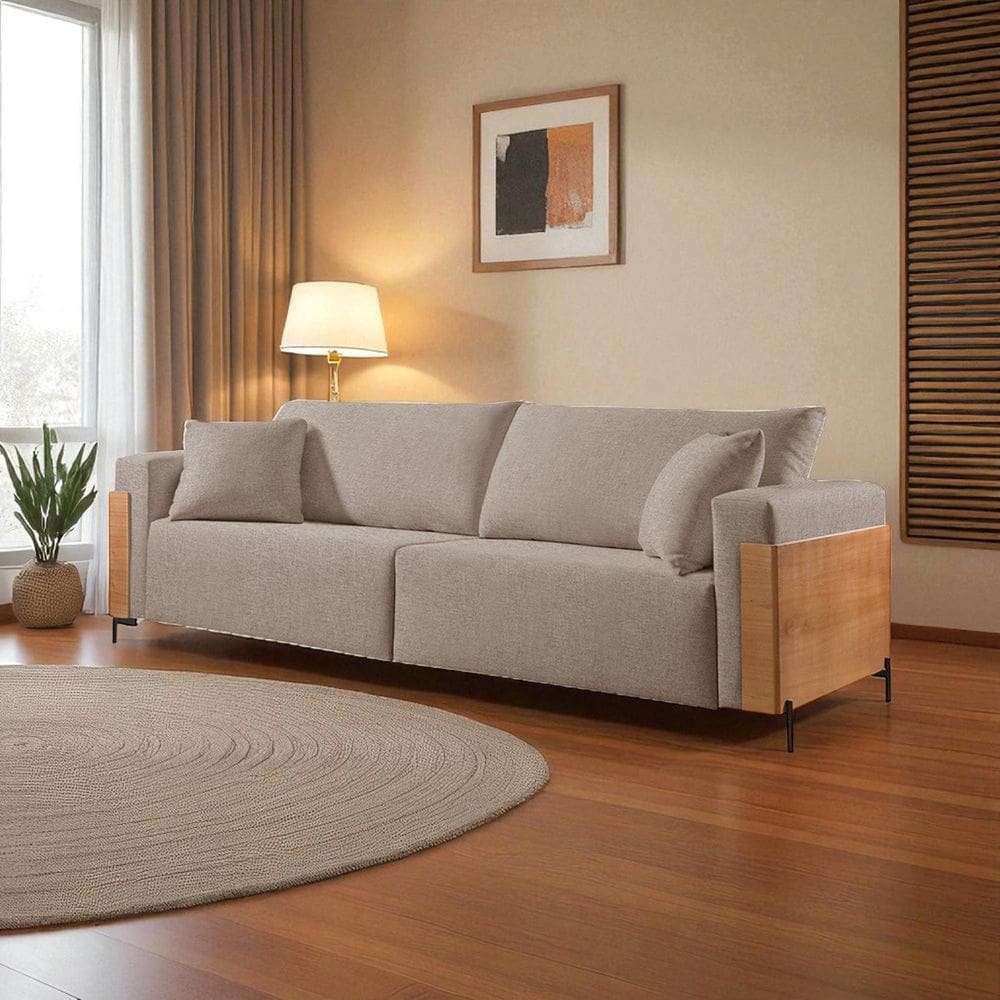 Sofá Fixo Heitor 3 Lugares Luxo Pé de Metal 2,20m Castellar Móbile Linho Cappuccino