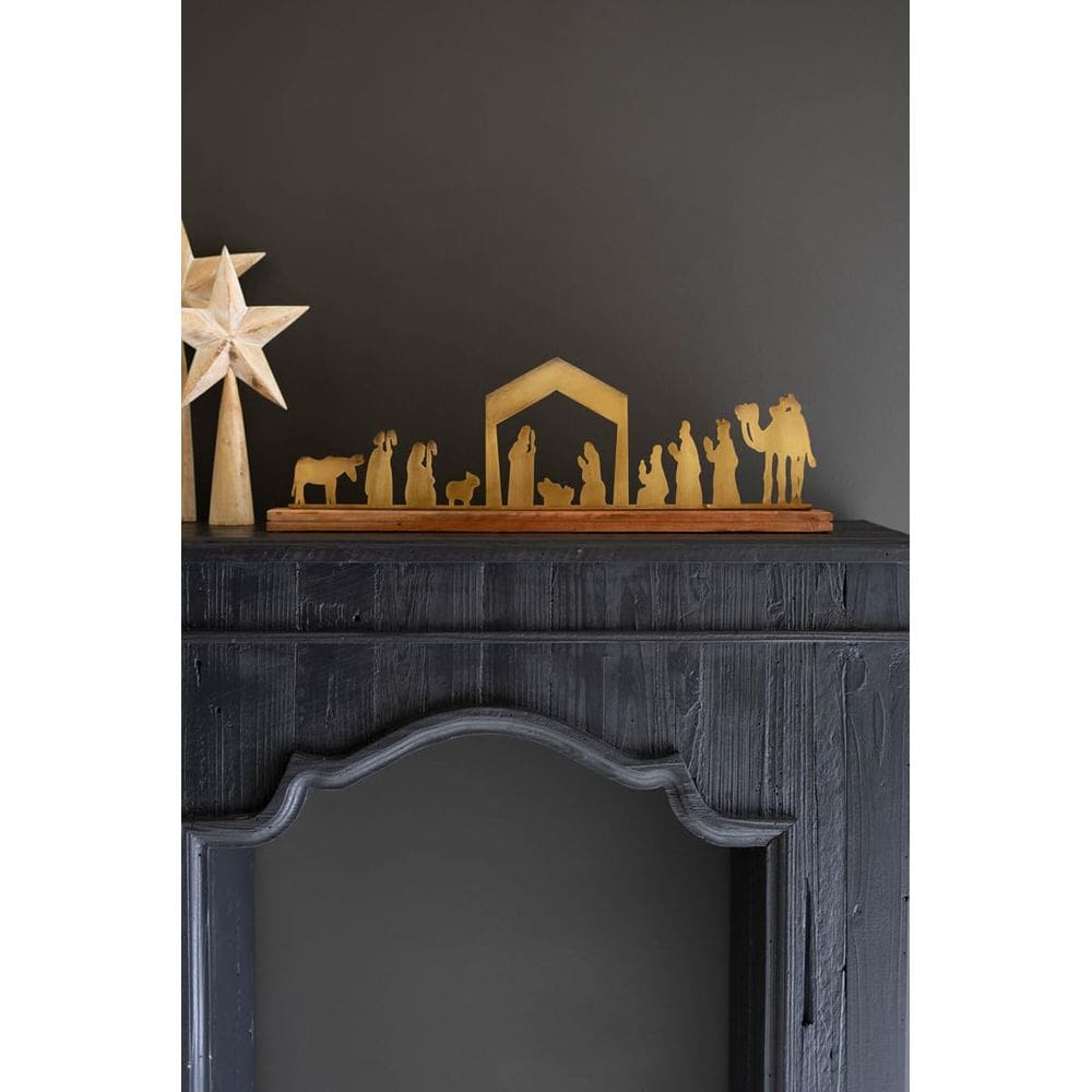 Mesa KALALOU Nativity, base antiga de madeira em latão
