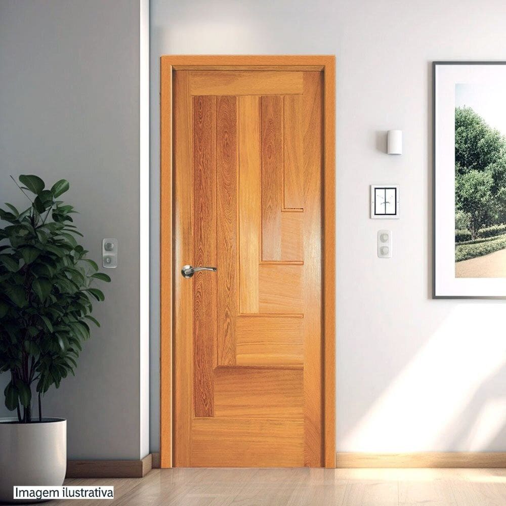 Porta de Madeira Maciça Tauari 210x82x3,3 Réguas em L Jomadi Natural