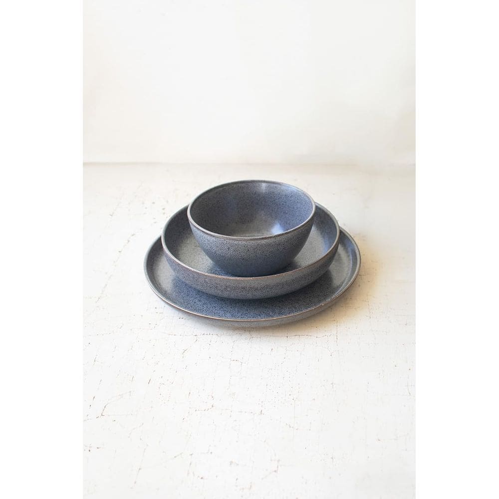 Conjunto de pratos de jantar KALALOU Stonewash Ceramic Grey 3 peças