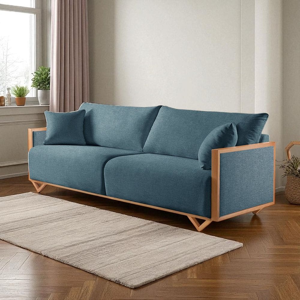 Sofá Fixo Lara 3 Lugares Luxo 2,30m Castellar Móbile Linho Azul