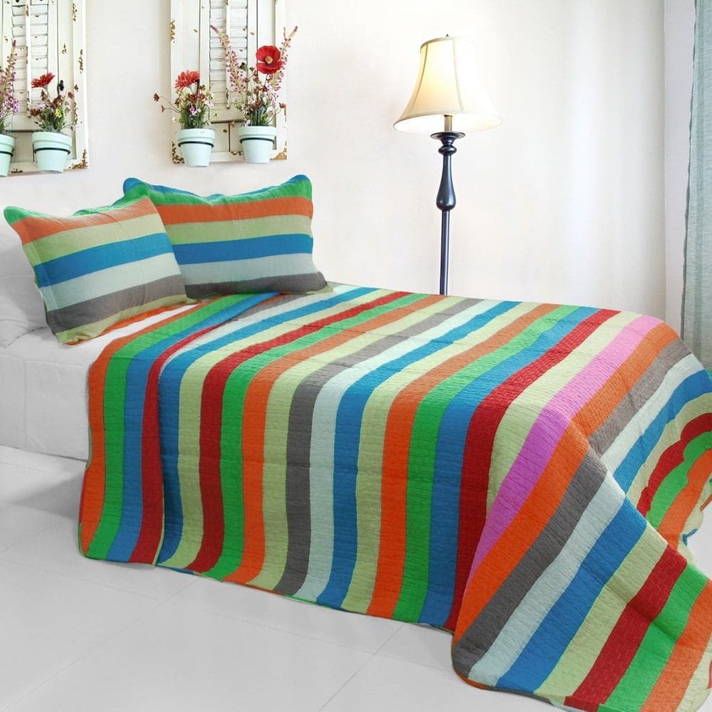 Conjunto de roupa de cama Blancho Rainbow River Algodão acolchoado 3 peças Full/Queen