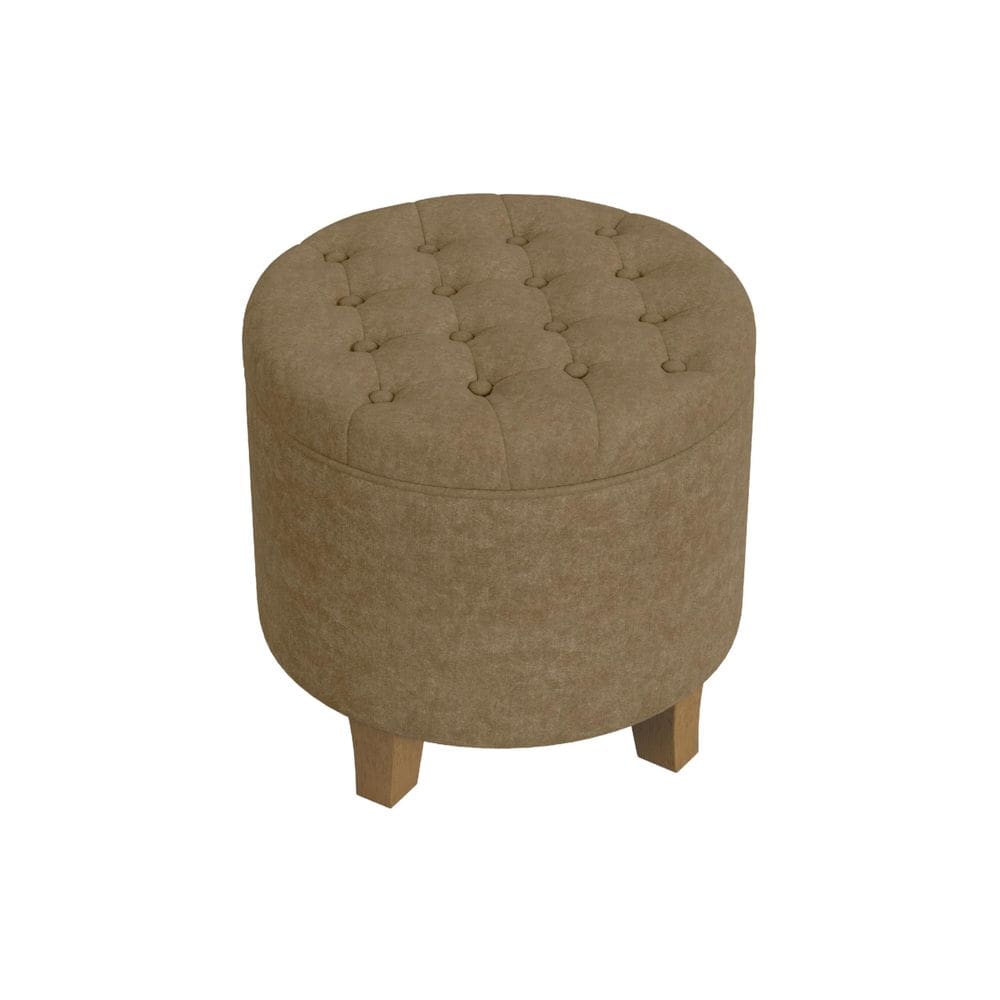 Mocha de veludo de armazenamento redondo otomano Benzara Wes 48cm
