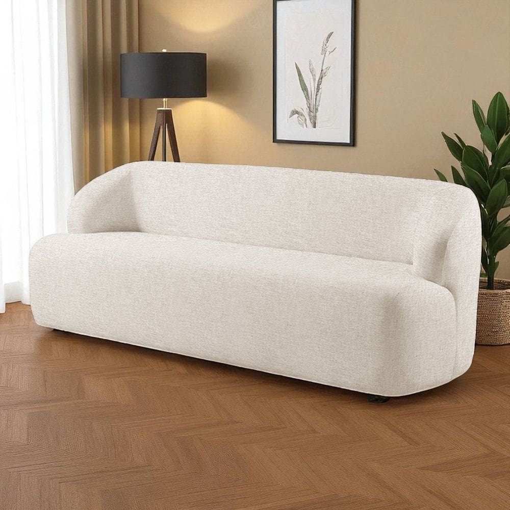 Sofá Fixo Noah 3 Lugares Luxo 2,20m Castellar Móbile Linho Bege Claro