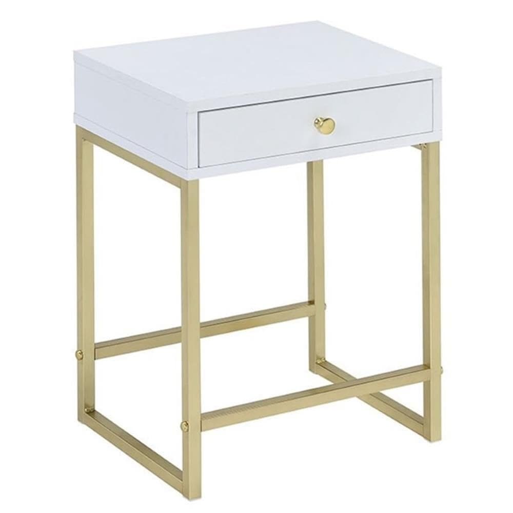 Mesa Acme Coleen Tubo de metal de 1 gaveta 61x41x30cm branco