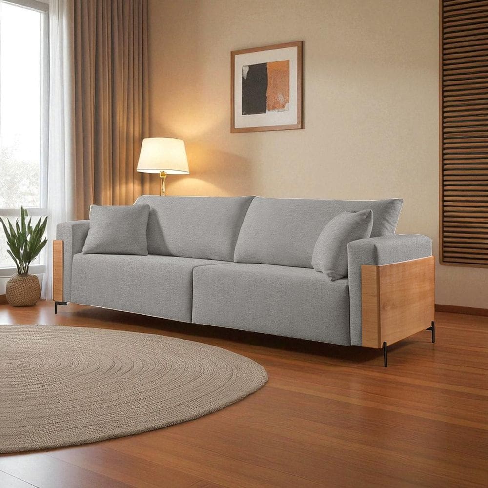 Sofá Fixo Heitor 3 Lugares Luxo Pé de Metal 2,0m Castellar Móbile Linho Cinza