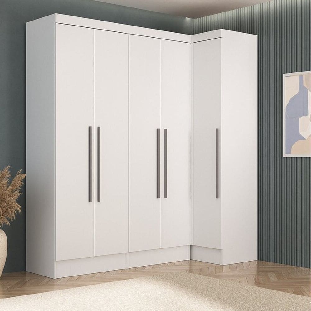 Guarda-roupa Modulado 5 Portas 4 Gavetas 2 Peças Viena Espresso Móveis Branco