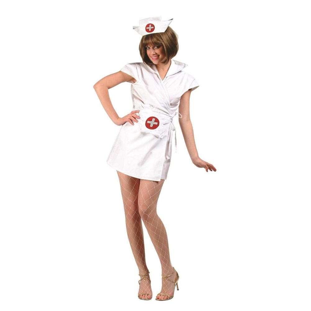 Fantasia feminina de enfermeira, traje RG, tamanho único, branco