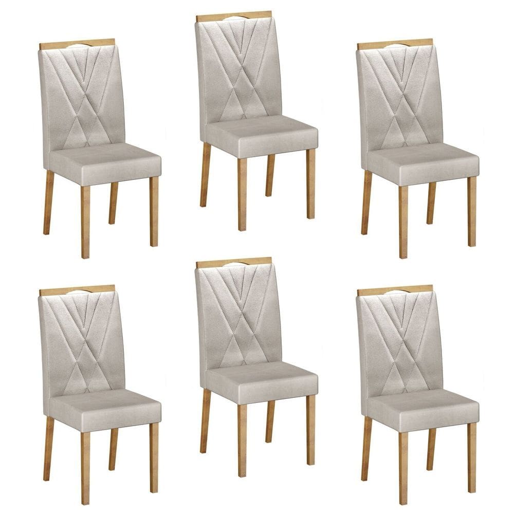 Conjunto 6 Cadeiras para Sala de Jantar Pés em Madeira Maciça Lara Palha