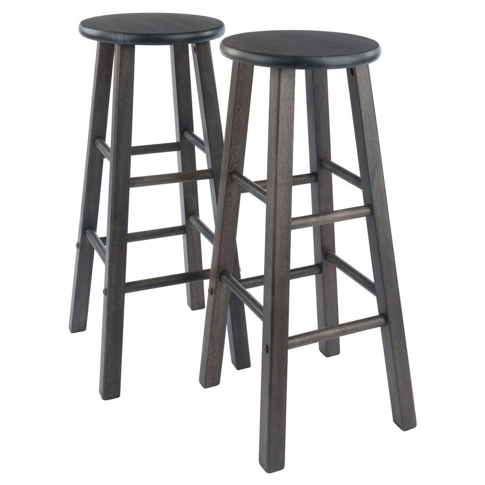 Conjunto de bancos de bar Winsome Element 74 cm, madeira maciça, cinza, 2 peças