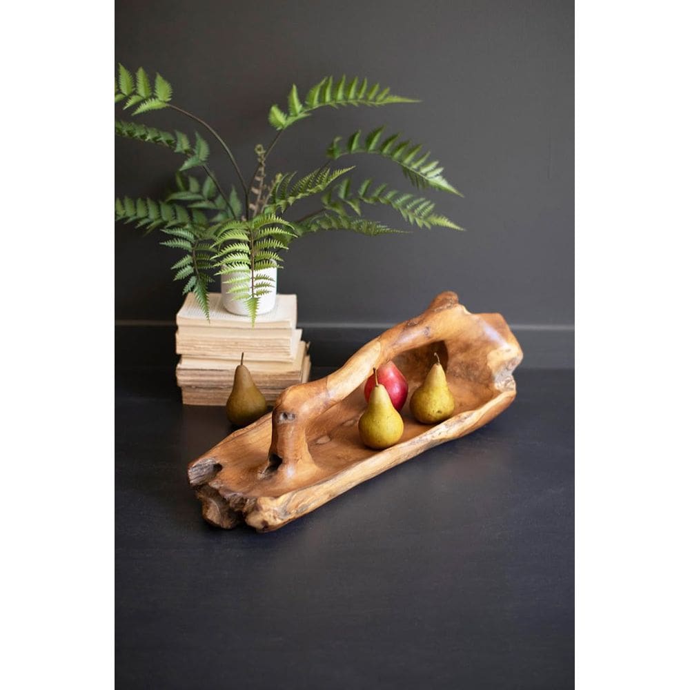 Taça oval de madeira de teca com alça da KALALOU 69x28x20 cm