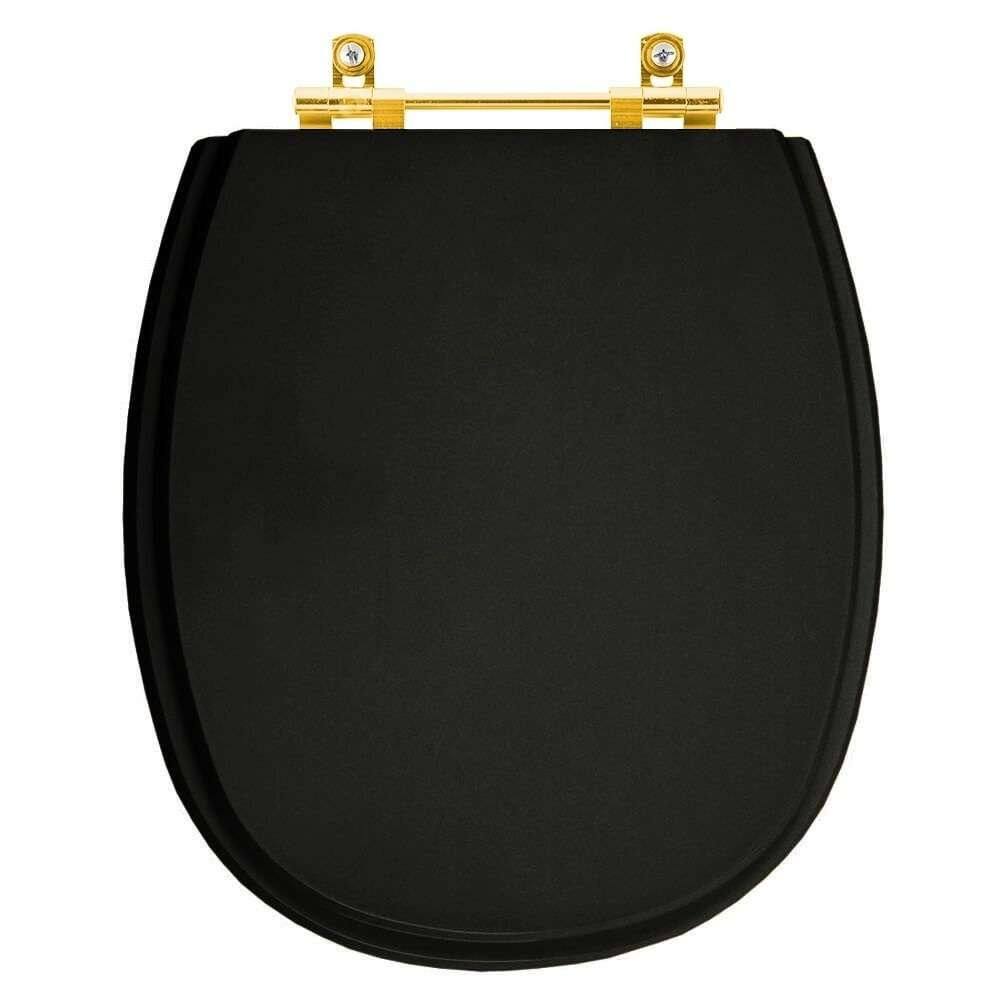 Tampa de Vaso Poliéster Aspen Preto para bacia Deca com Ferragem Dourada