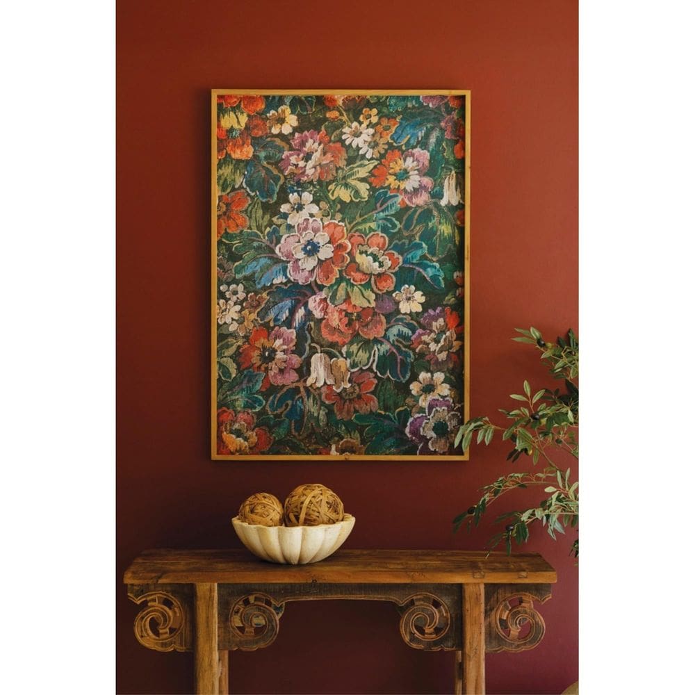Papel impresso emoldurado em madeira floral KALALOU para arte de parede