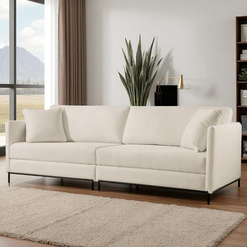 Sofá Fixo Ravi 3 Lugares Luxo 2,10m Castellar Móbile Sintético Off White