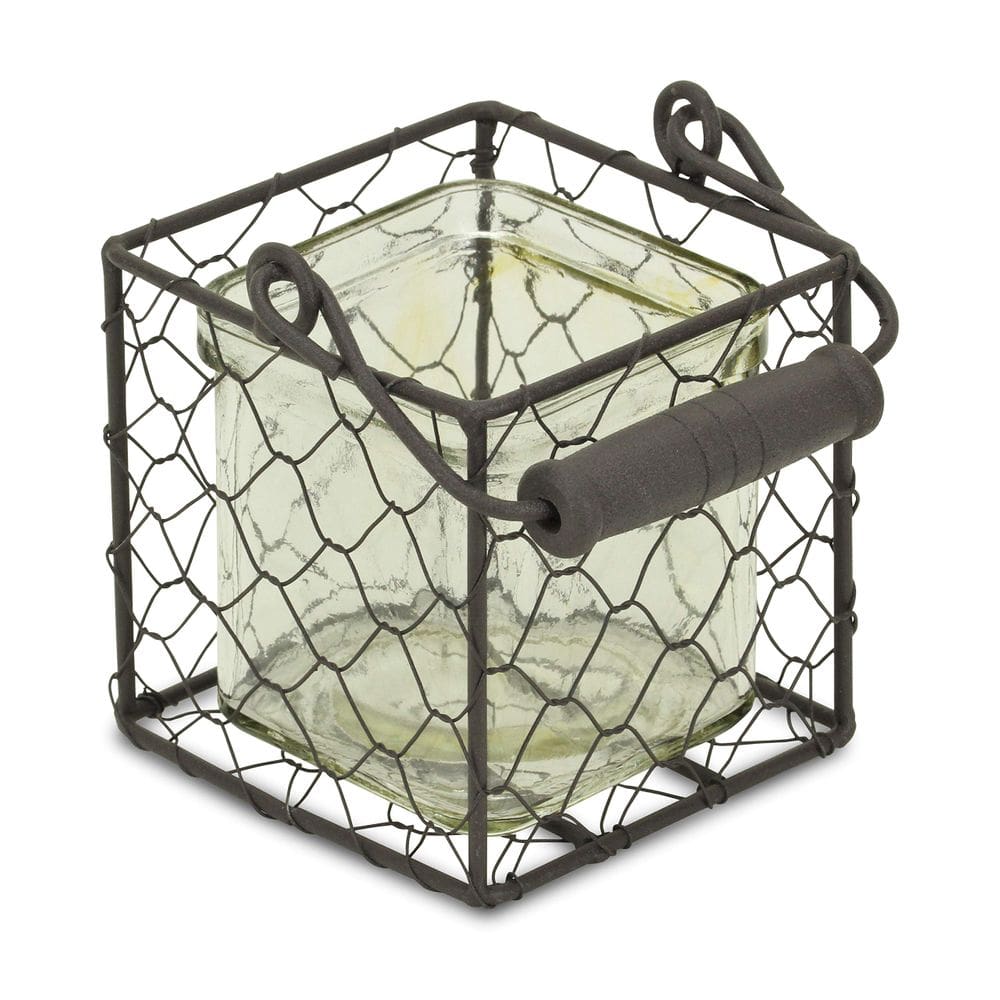 Frasco de vidro para armazenamento de alimentos Cheung`s 9x9x9cm Brown Wire Basket
