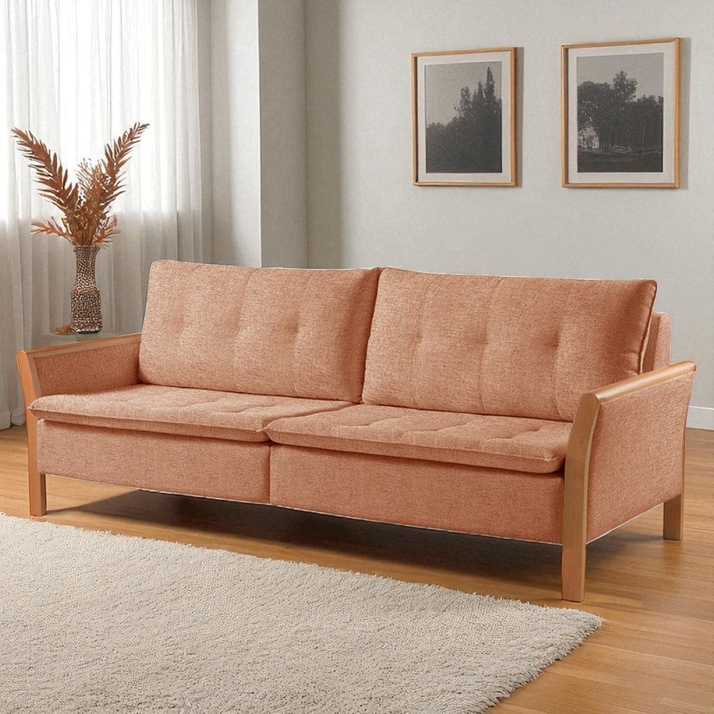 Sofá Fixo Matteo 3 Lugares Luxo 2,0m Castellar Móbile Linho Terracota