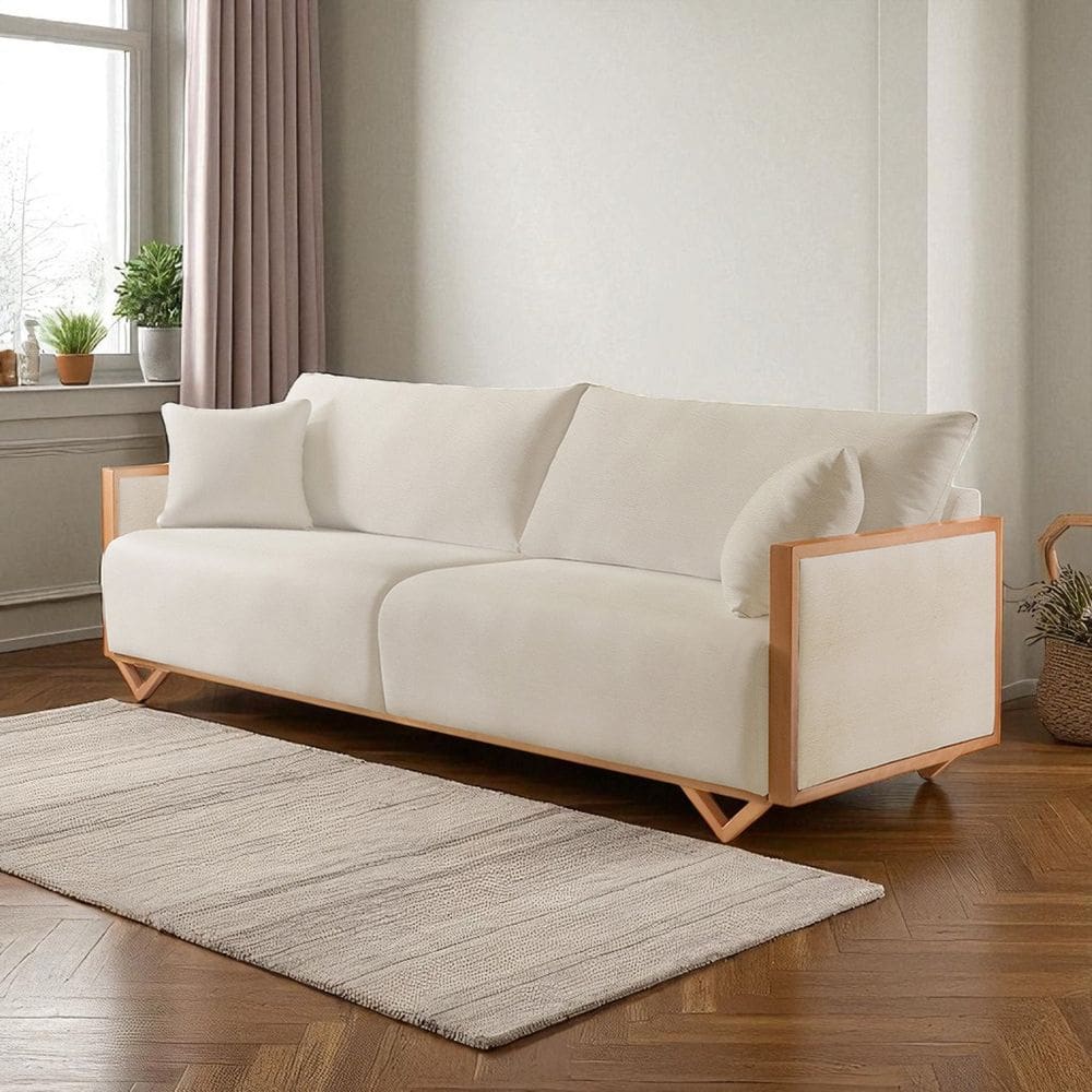 Sofá Fixo Lara 3 Lugares Luxo 2,10m Castellar Móbile Sintético Off White