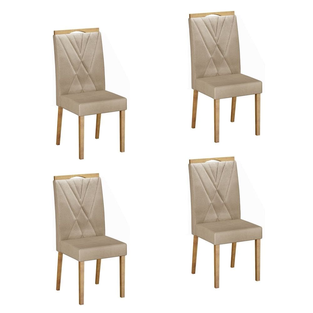 Conjunto 4 Cadeiras para Sala de Jantar Pés em Madeira Maciça Lara Bege