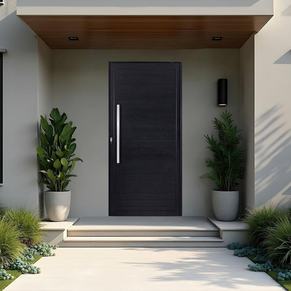 Porta Pivotante Lambri Liso e Puxador Cromado Preto