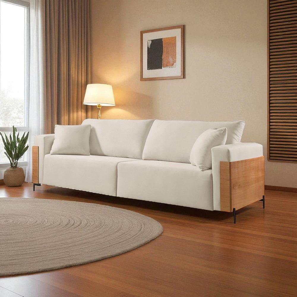 Sofá Fixo Heitor 4 Lugares Luxo Pé de Metal 2,40m Castellar Móbile Sintético Off White