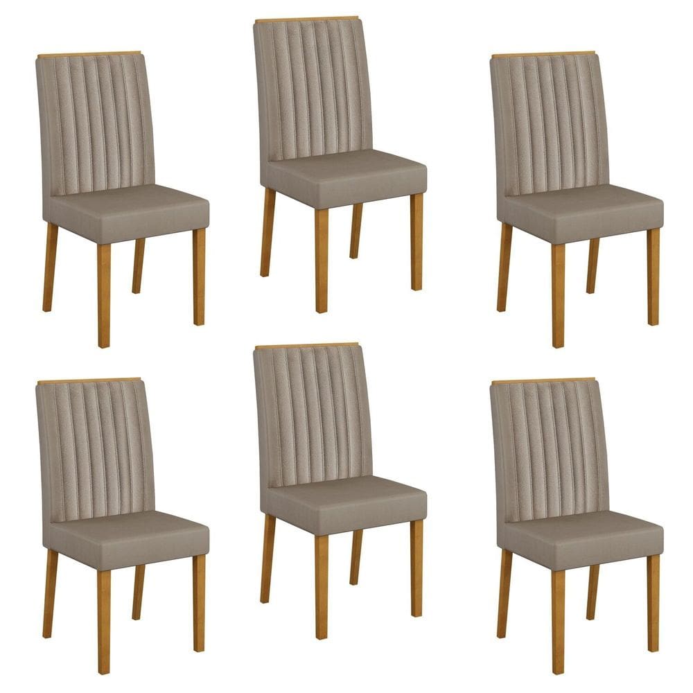 Conjunto 6 Cadeiras para Sala de Jantar Pés em Madeira Maciça Mari Bege