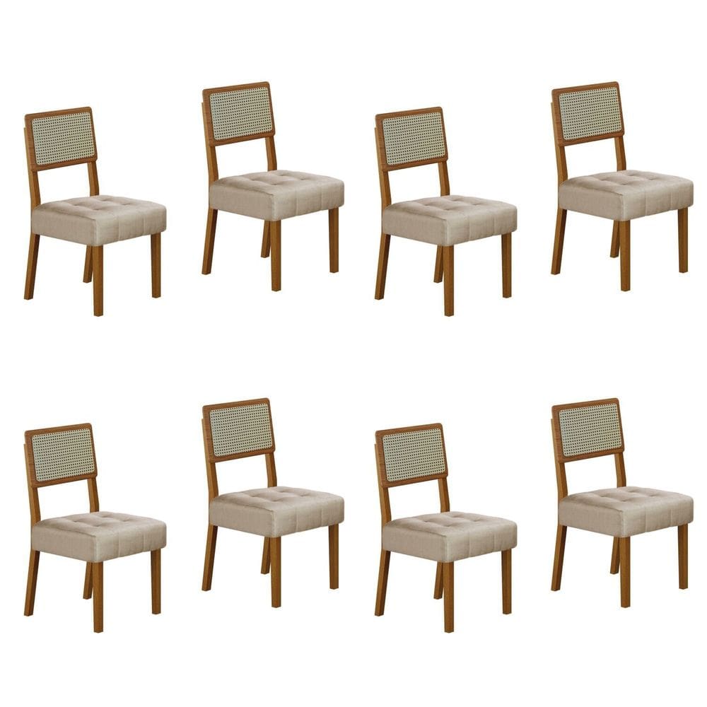 Conjunto 8 Cadeiras para Sala de Jantar Pés em Madeira Maciça Liz Bege/Cinza/Feijó