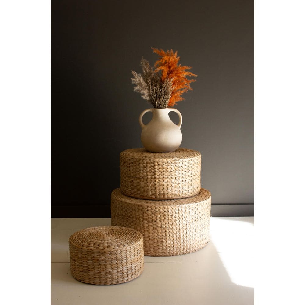 Conjunto de banquetas KALALOU Seagrass de 3 redondas marrons de 30 cm