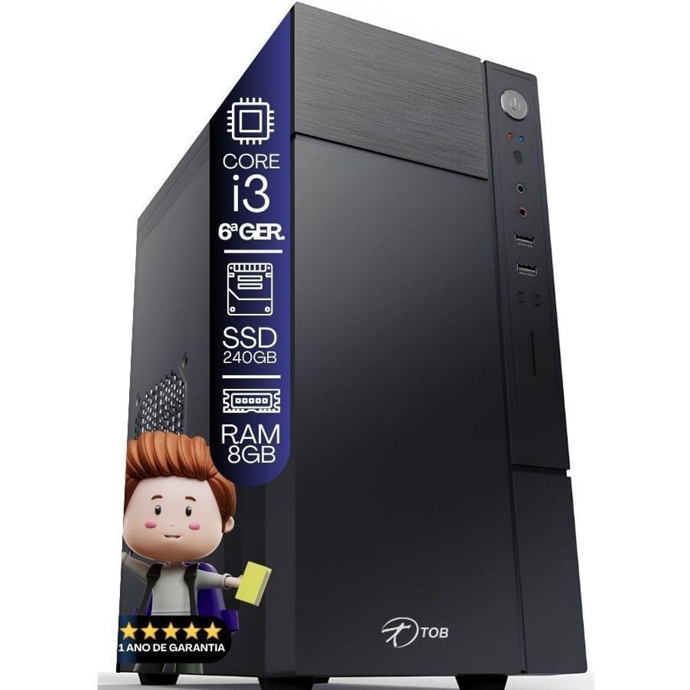 Computador TOB Intel Core i3 6ªGeração Memória 8GB SSD 240GB Win10 Trial Desktop PC CPU
