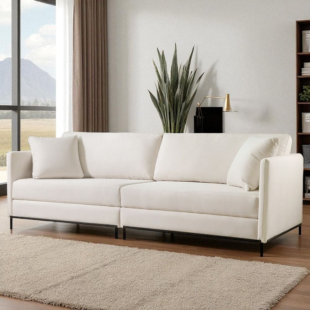 Sofá Fixo Ravi 2 Lugares Luxo 1,70m Castellar Móbile Veludo Bege Claro