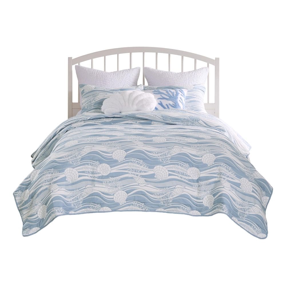 Conjunto de colchas Benzara Doz Twin 224x173cm Tidal Blue White