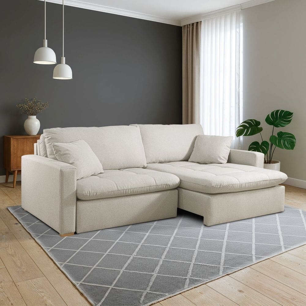 Sofá Retrátil e Reclinável 240cm com Almofadas Decorativas Liv Espresso Móveis Bege Claro