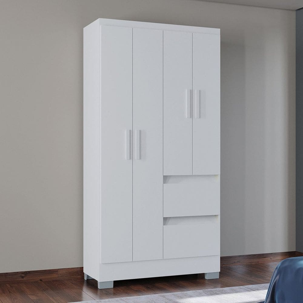 Roupeiro 4 Portas 180cm X 91cm Nápoles Branco/ Bege