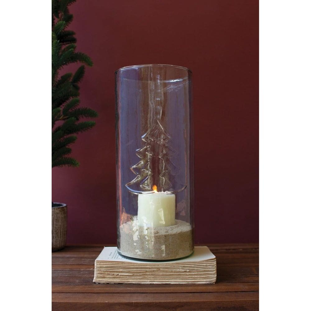 Cilindro de vidro First of a Kind, árvore de Natal em relevo de 15x34 cm