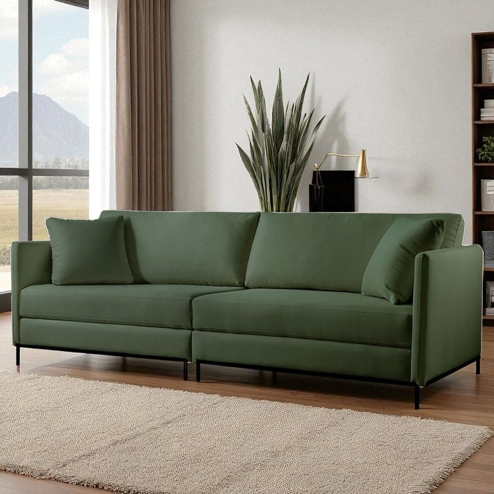 Sofá Fixo Ravi 3 Lugares Luxo 2,30m Castellar Móbile Veludo Verde