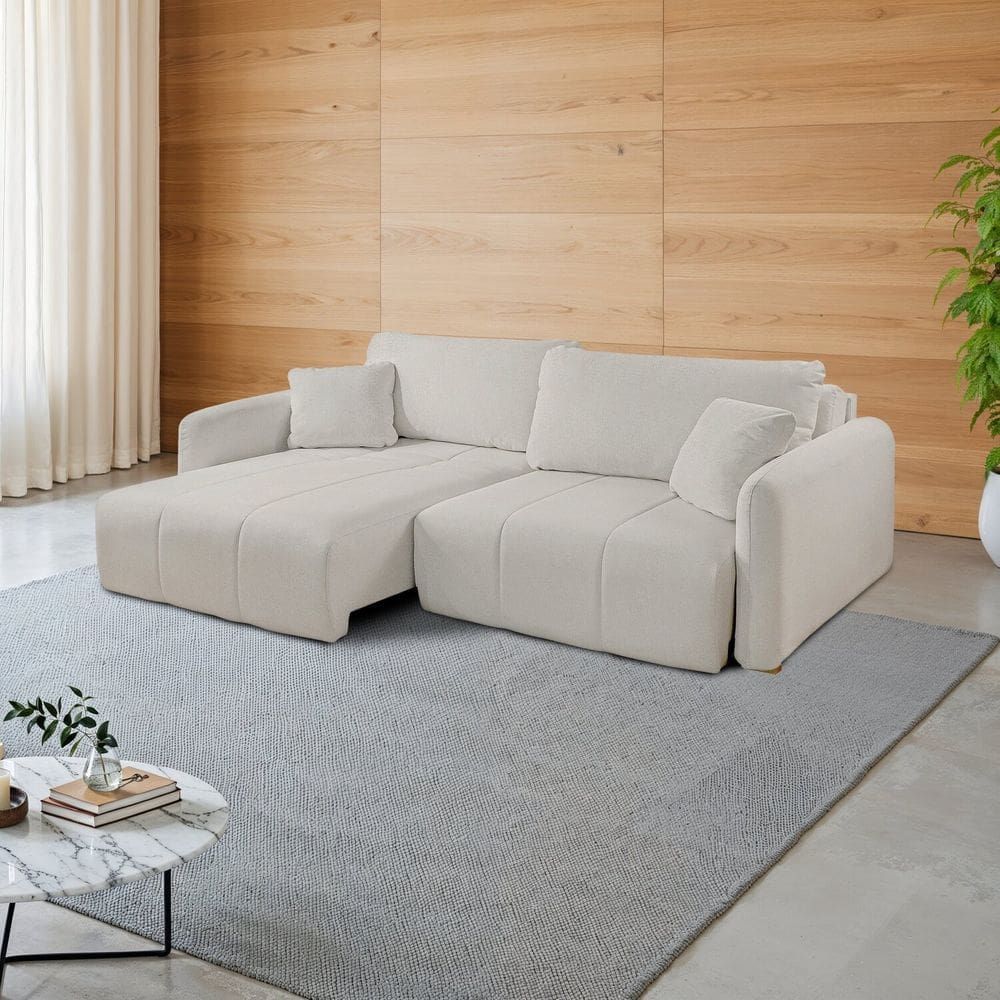 Sofá Retrátil e Reclinável 226cm com Almofadas Decorativas Eros Espresso Móveis Bege Claro