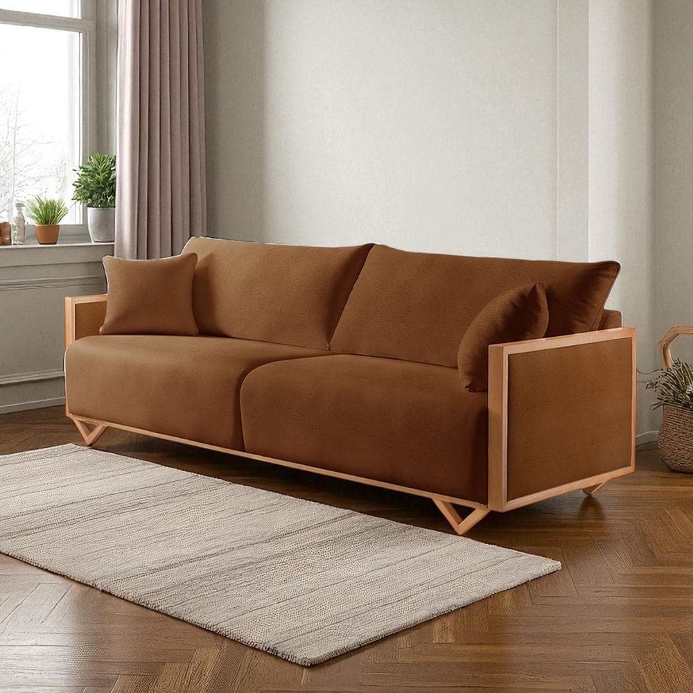 Sofá Fixo Lara 3 Lugares Luxo 2,30m Castellar Móbile Sintético Caramelo