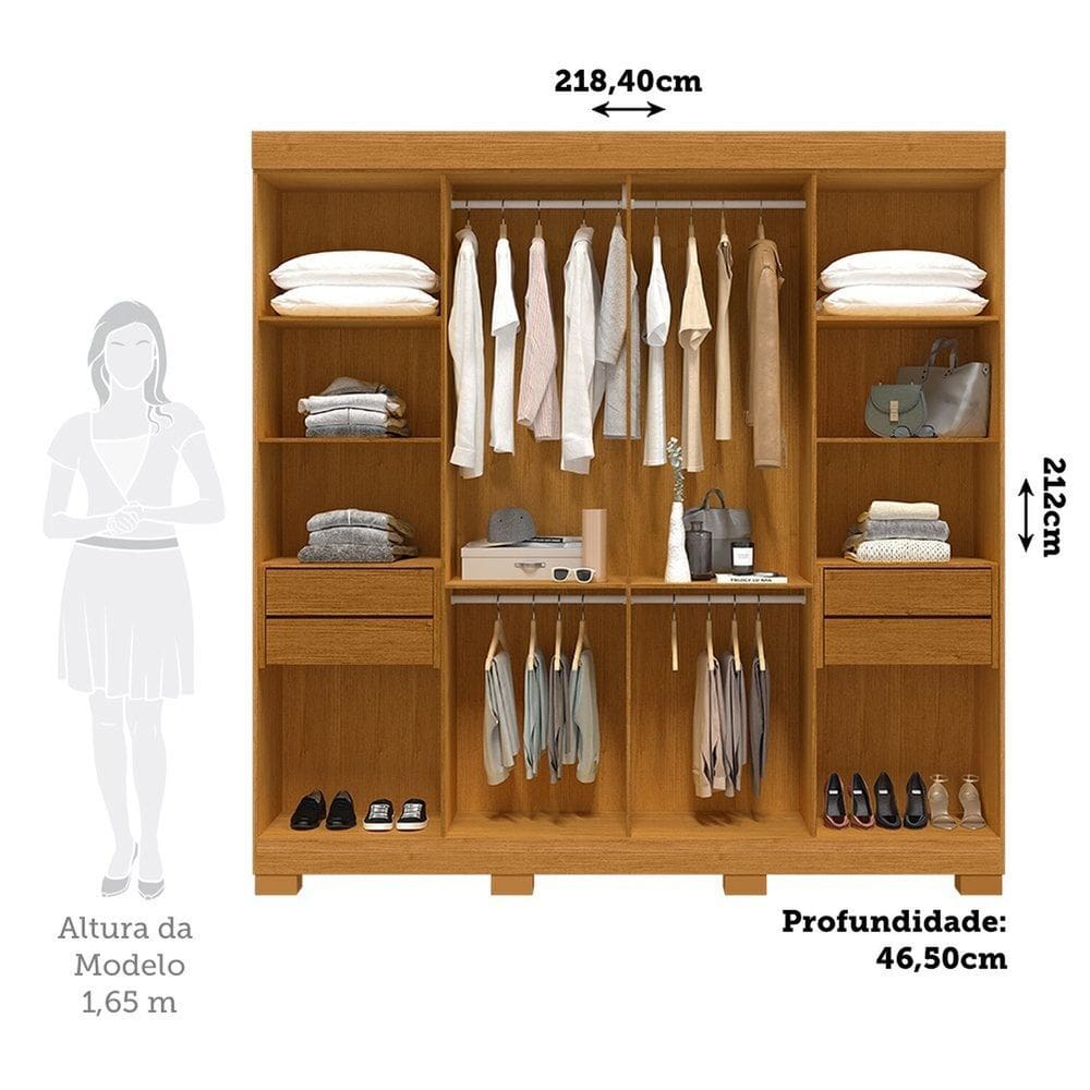 Guarda-roupa Casal 8 Portas 4 Gavetas 218,4cm Azaleia | Casas Bahia